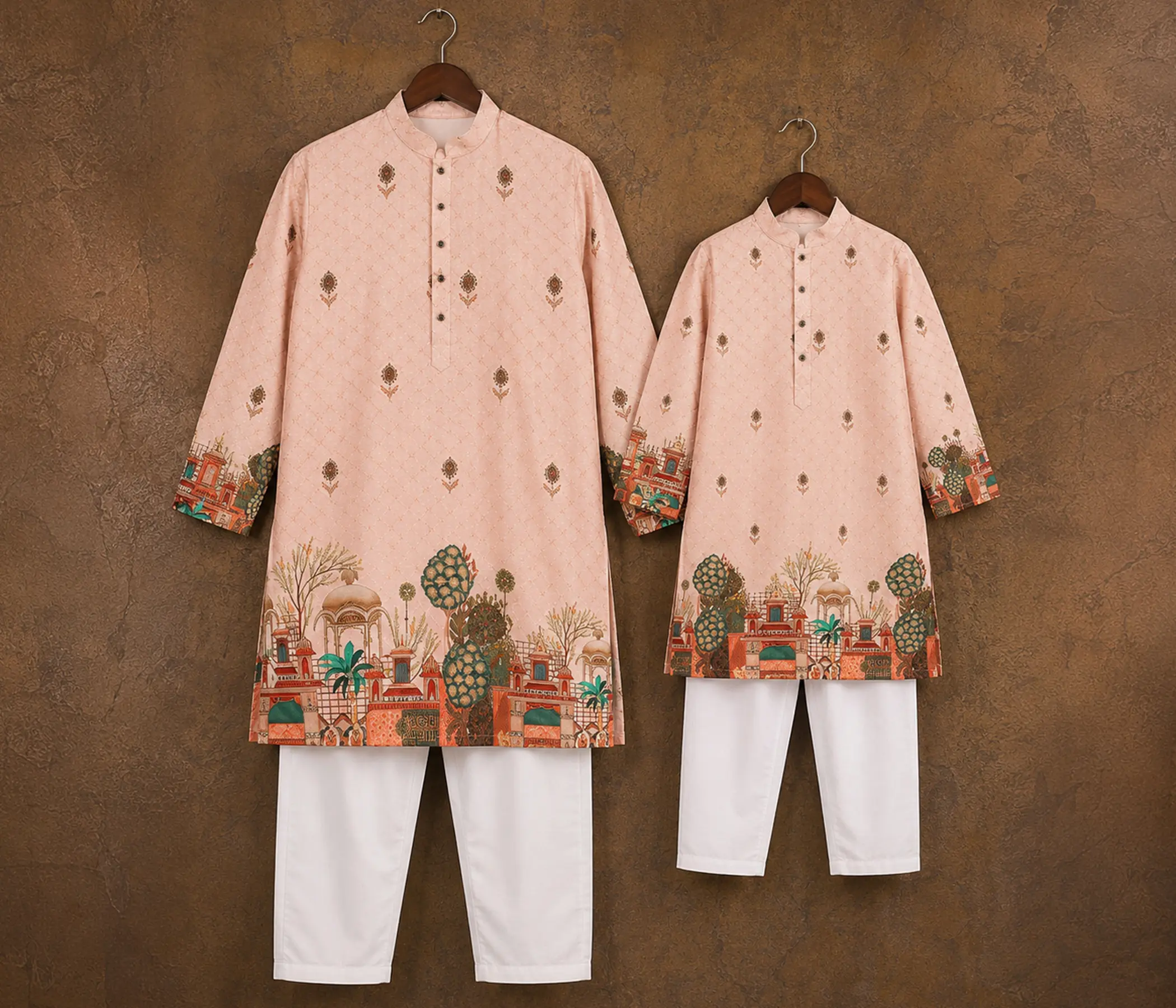 Father Son Matching Kurta Pajama Set | Twinning Heritage Handpainted Ethnic Wear